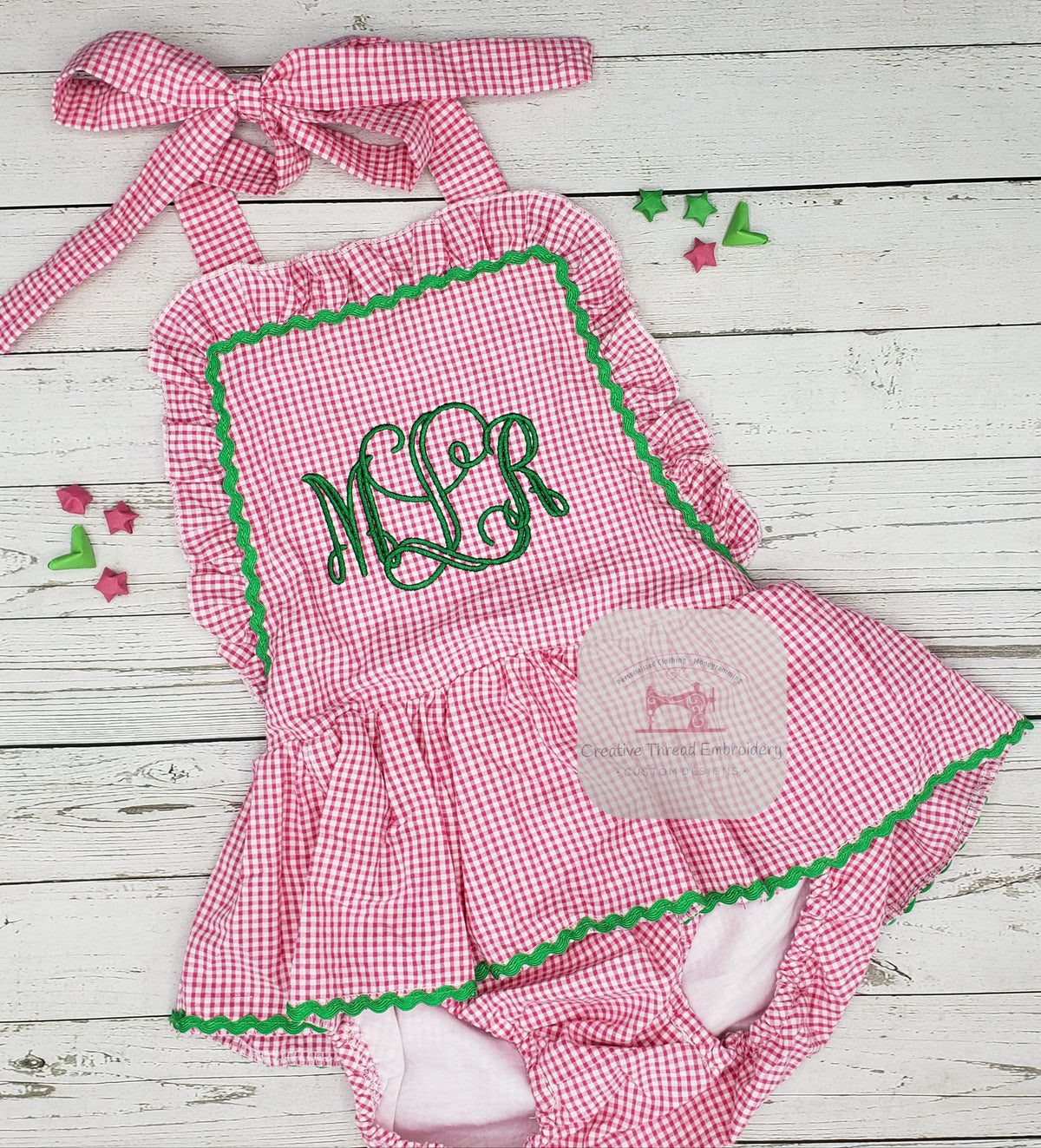 Pink/Green Monogrammed Swimsuit (One-Piece)