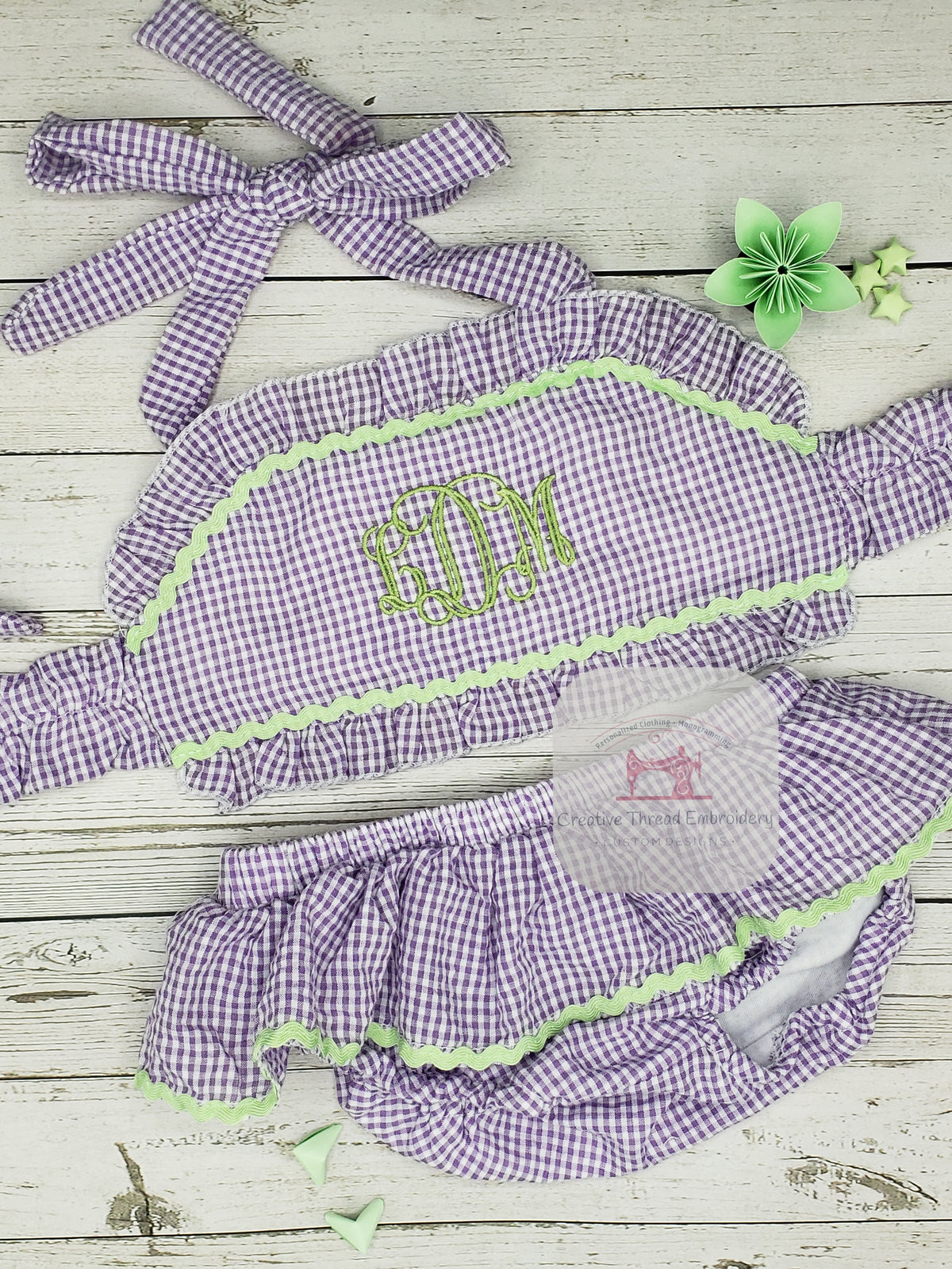 Purple/Green Monogrammed Swimsuit (Two-Piece)