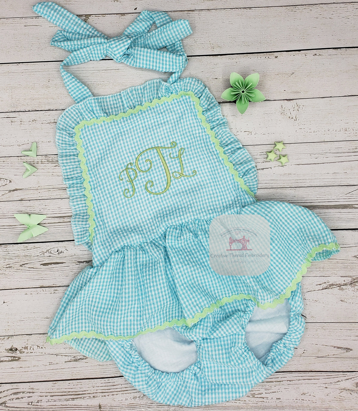 Blue/Mint Monogrammed Swimsuit (One-Piece)