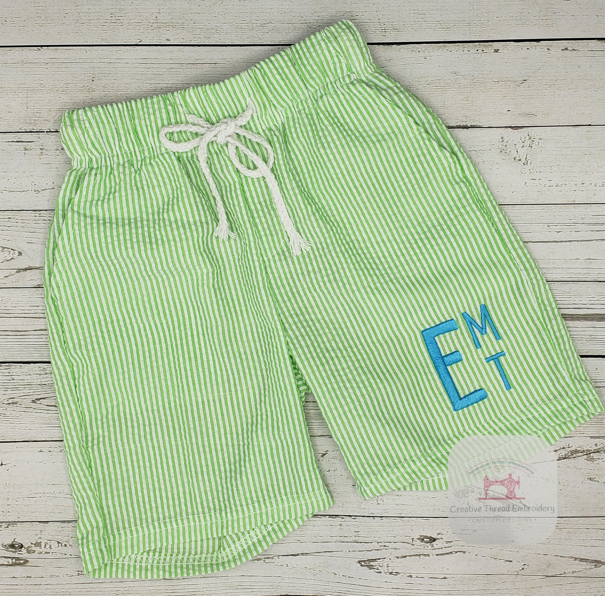 Boys Monogrammed Swim Trunks (Green)